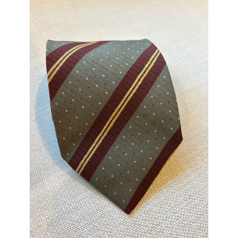 Giorgio Armani Vtg Silk Tie Made Italy Gray Red Yellow Striped Geometric 3.75"
